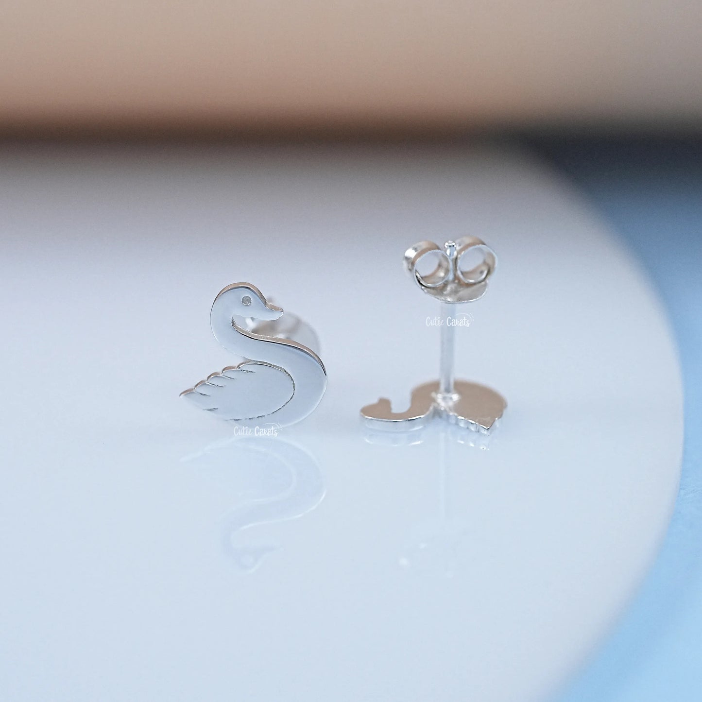 925 Silver Swan Enamel Stud Earrings