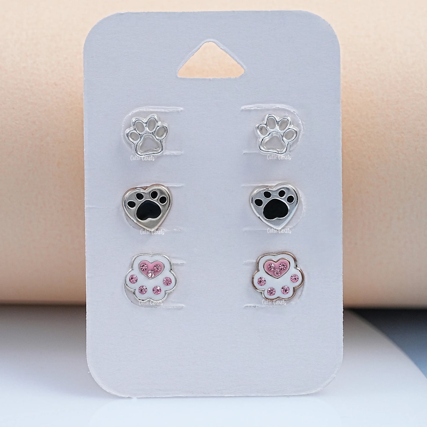 Simulated Diamond Paw Design Stud Earring