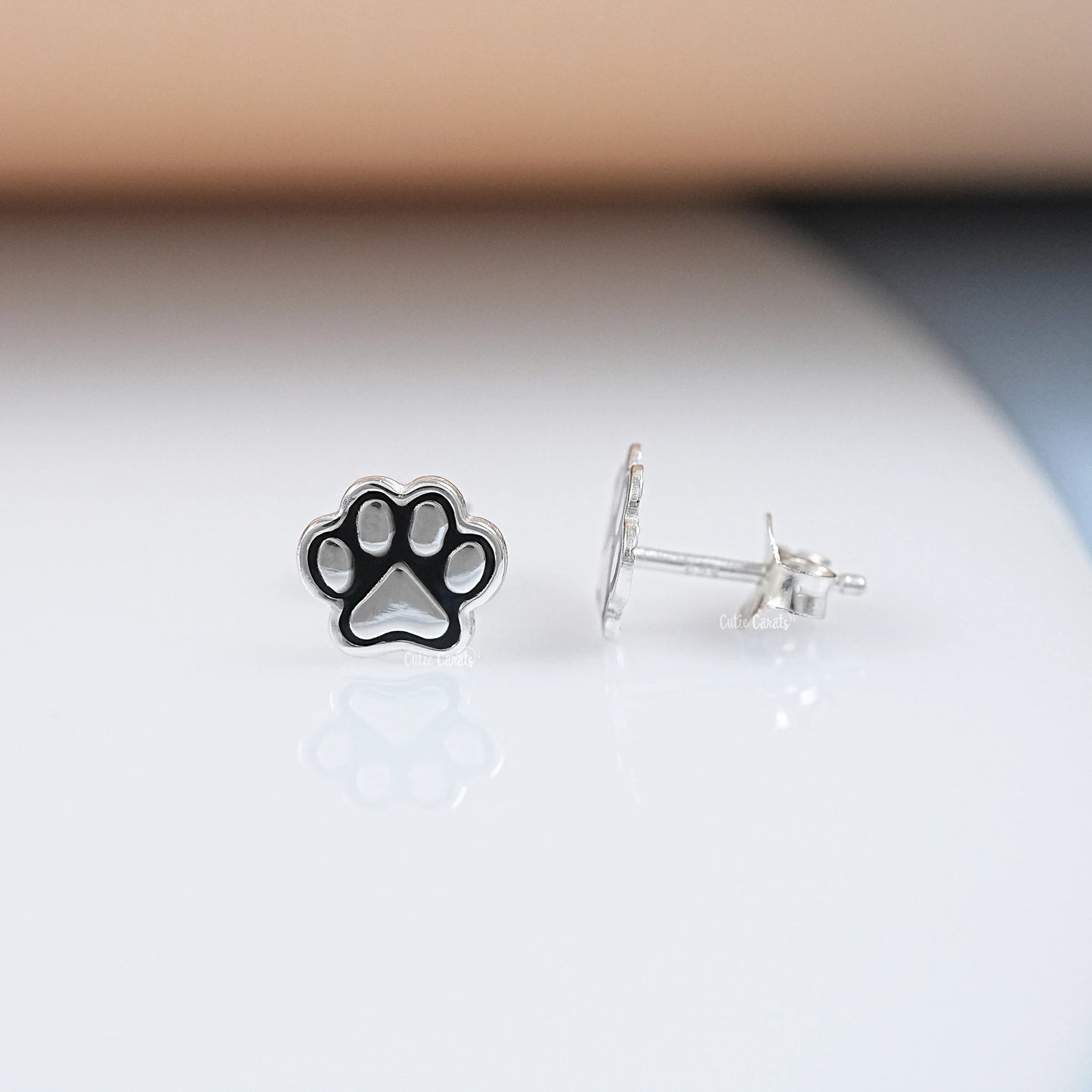 925 Silver Paw Enamel Studs Earring