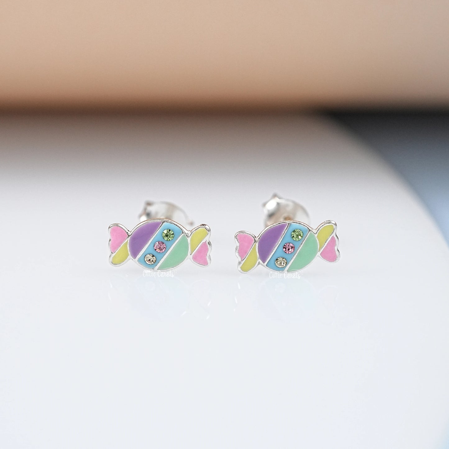 Simulated Diamond Chocolate Enamel Stud Earrings