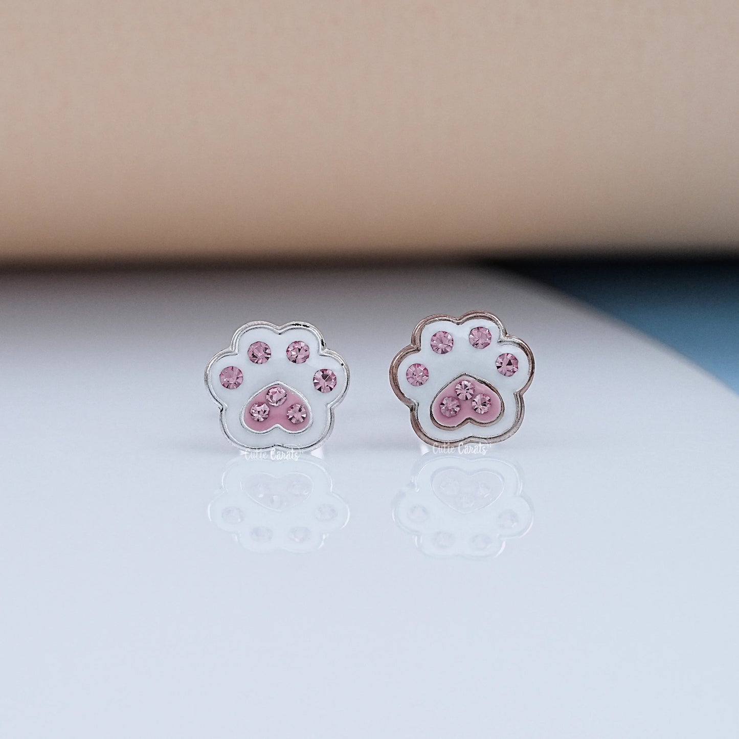Simulated Diamond Paw Design Stud Earring