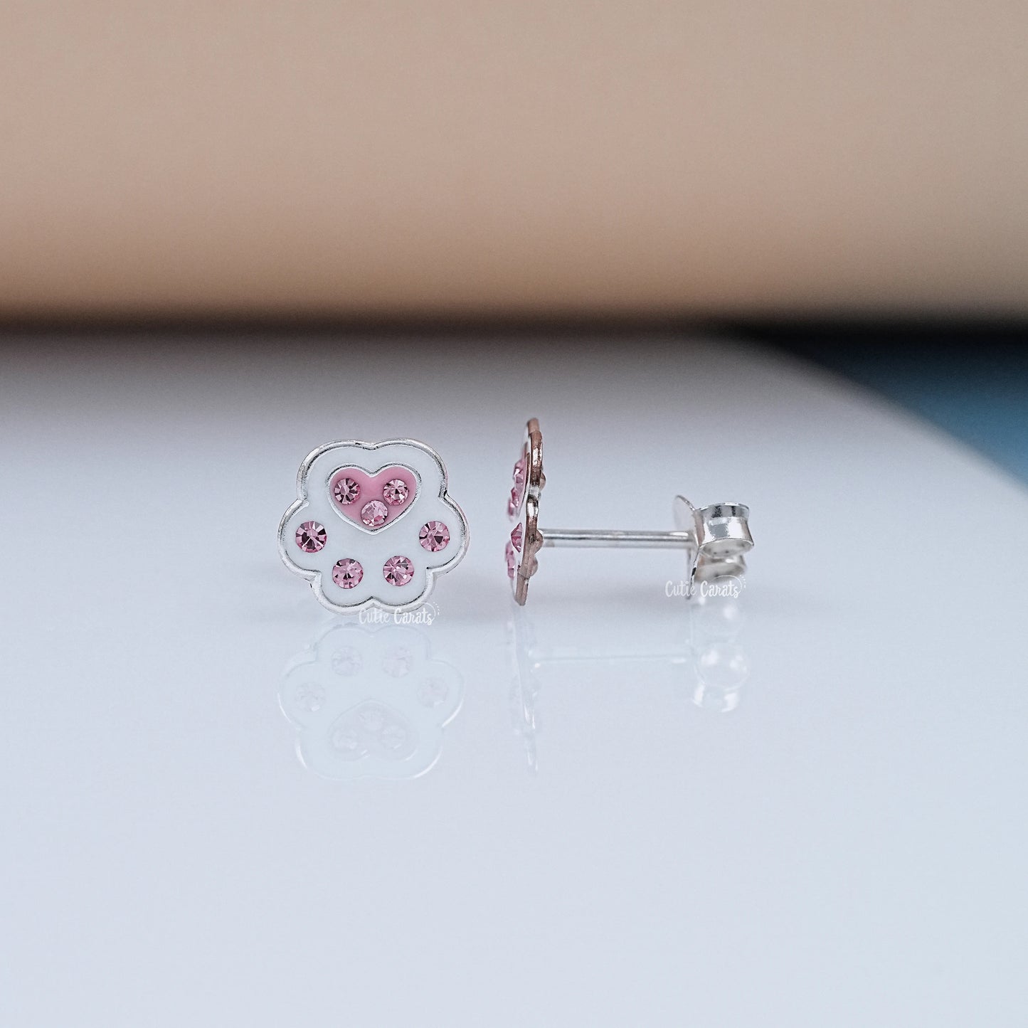 Simulated Diamond Paw Design Stud Earring
