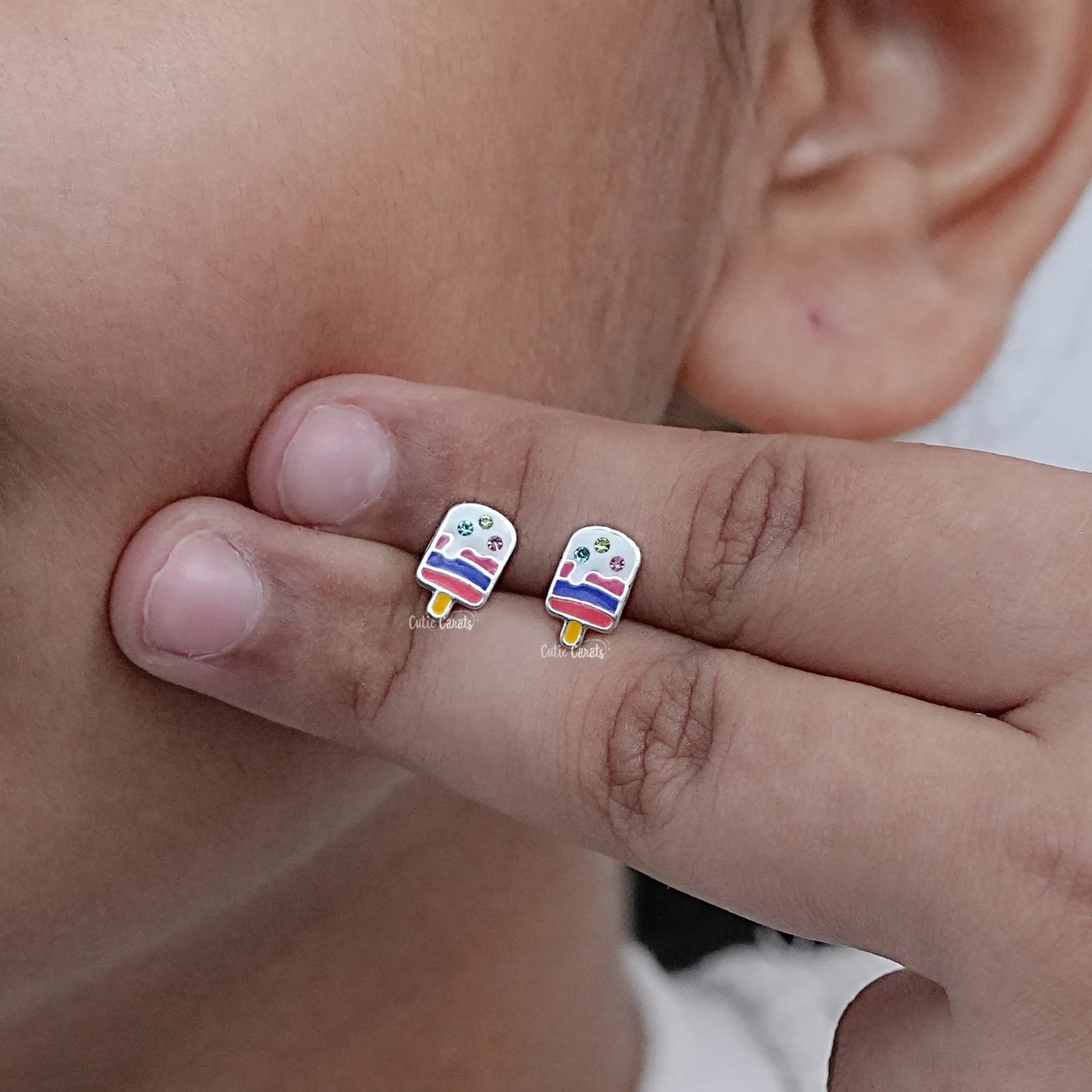 Simulated Diamond Ice Cream Enamel Stud Earrings