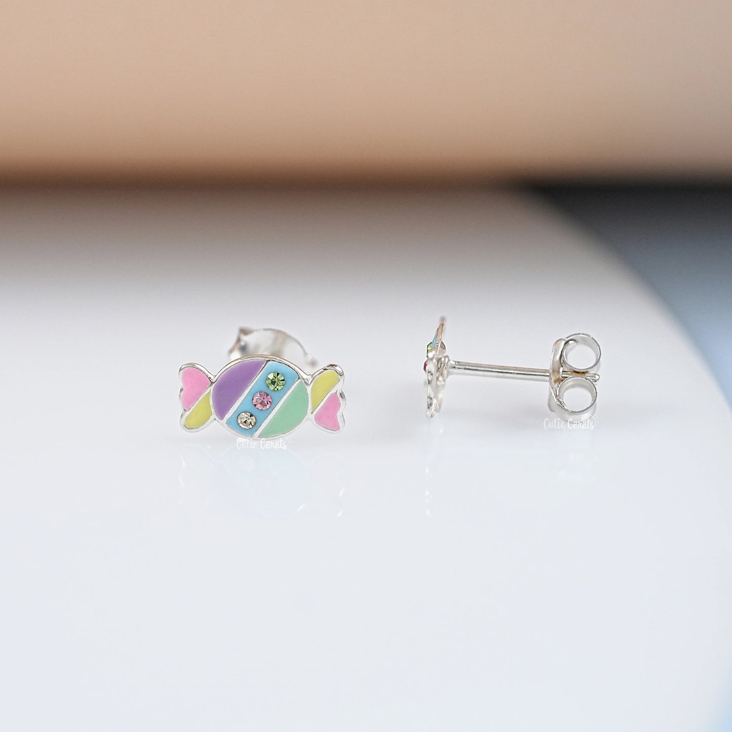 Simulated Diamond Chocolate Enamel Stud Earrings