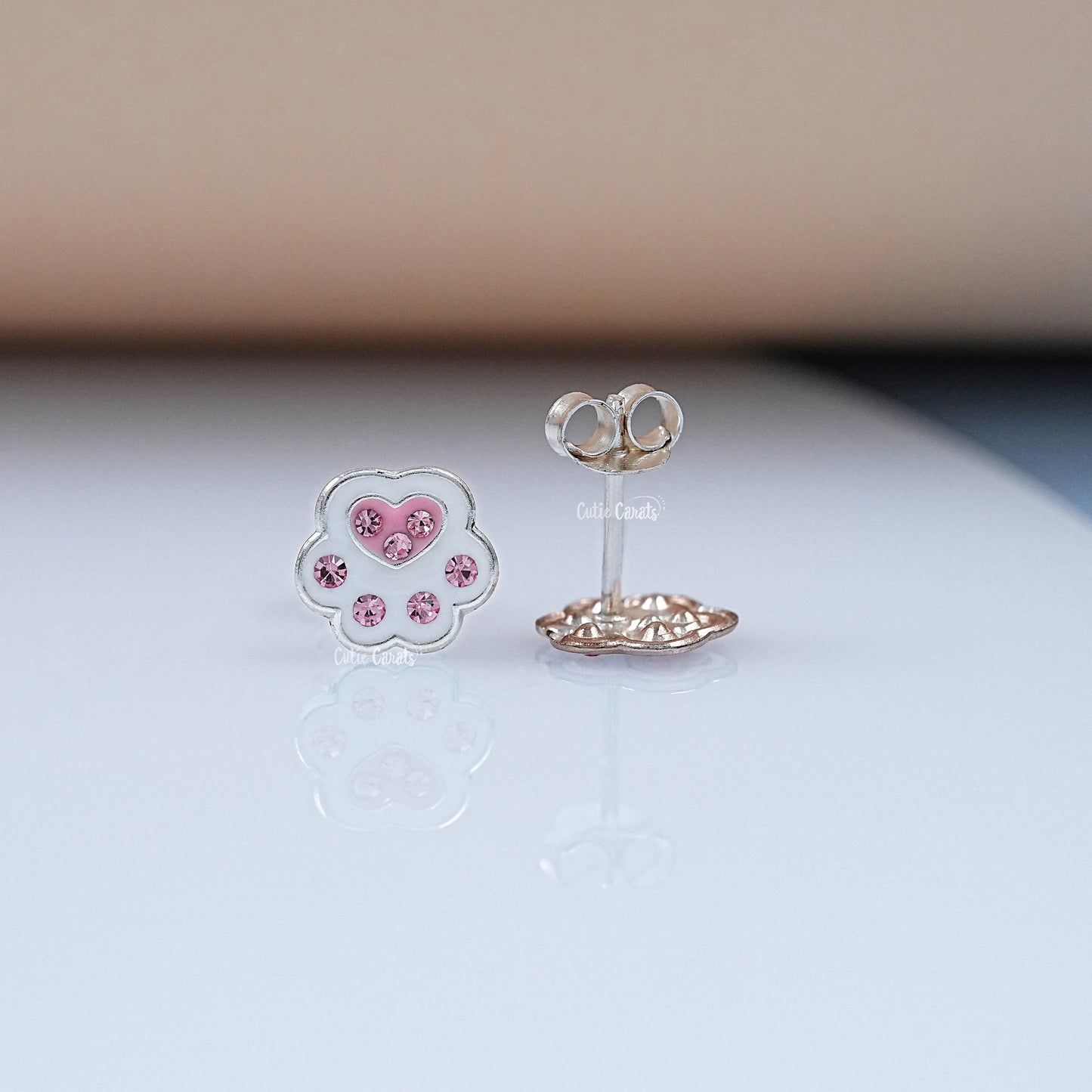 Simulated Diamond Paw Design Stud Earring