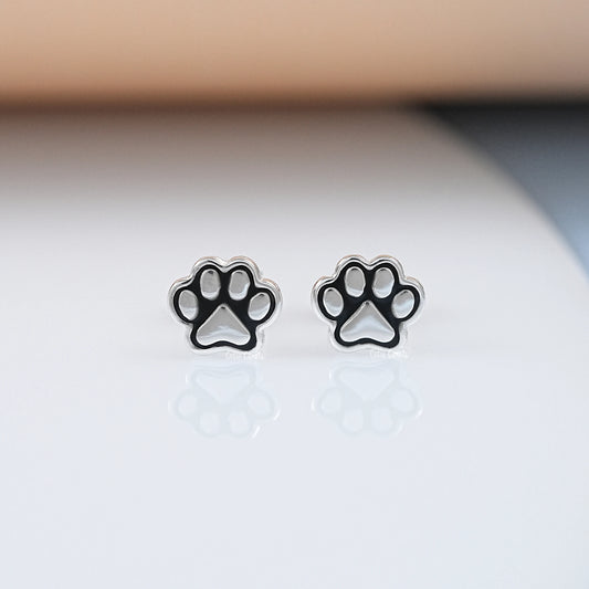 925 Silver Paw Enamel Studs Earring