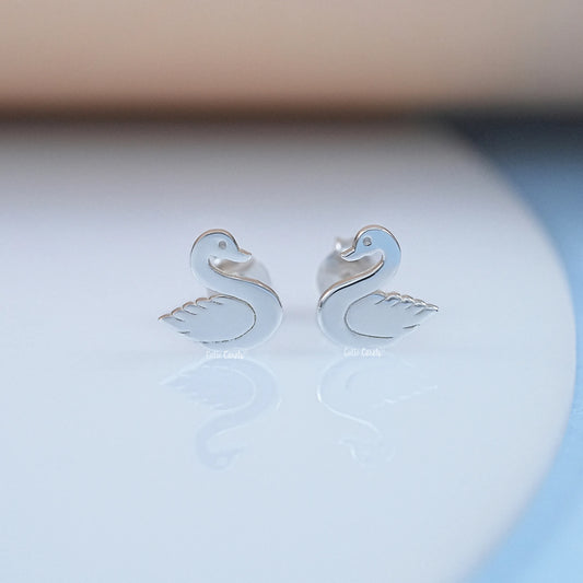 925 Silver Swan Enamel Stud Earrings