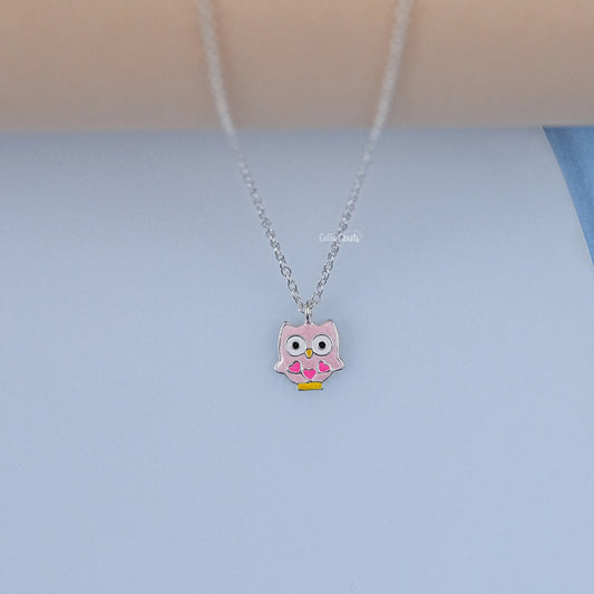 925 Sterling Silver Enamel Owl Pendant Necklace