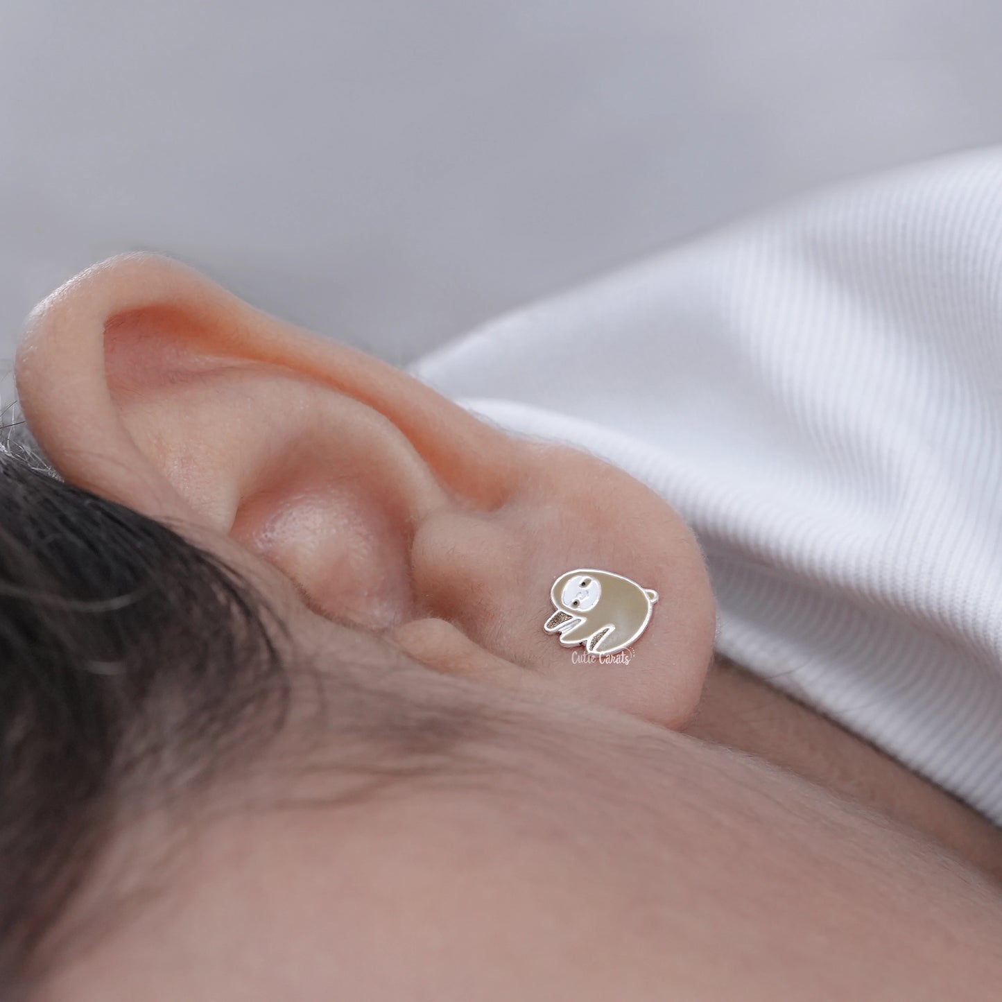 Dainty Sloth Enamel Baby Stud Earrings