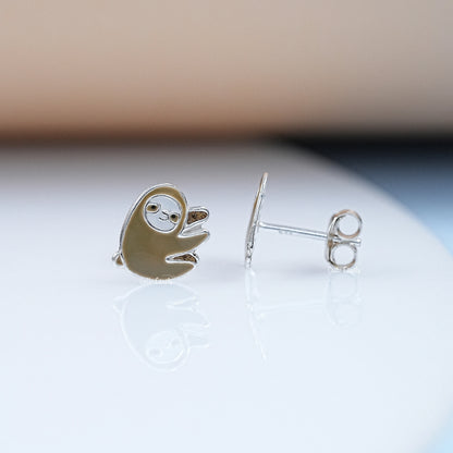 Dainty Sloth Enamel Baby Stud Earrings