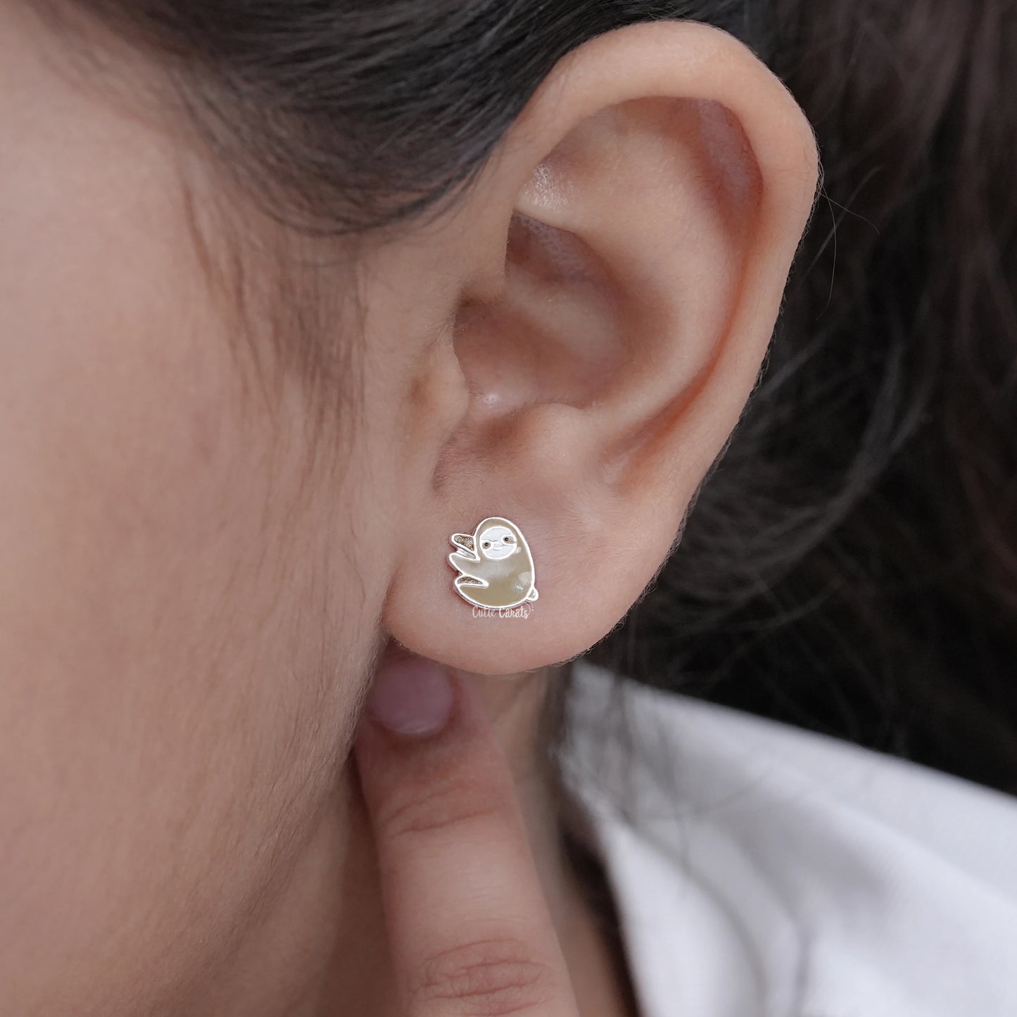 Dainty Sloth Enamel Baby Stud Earrings