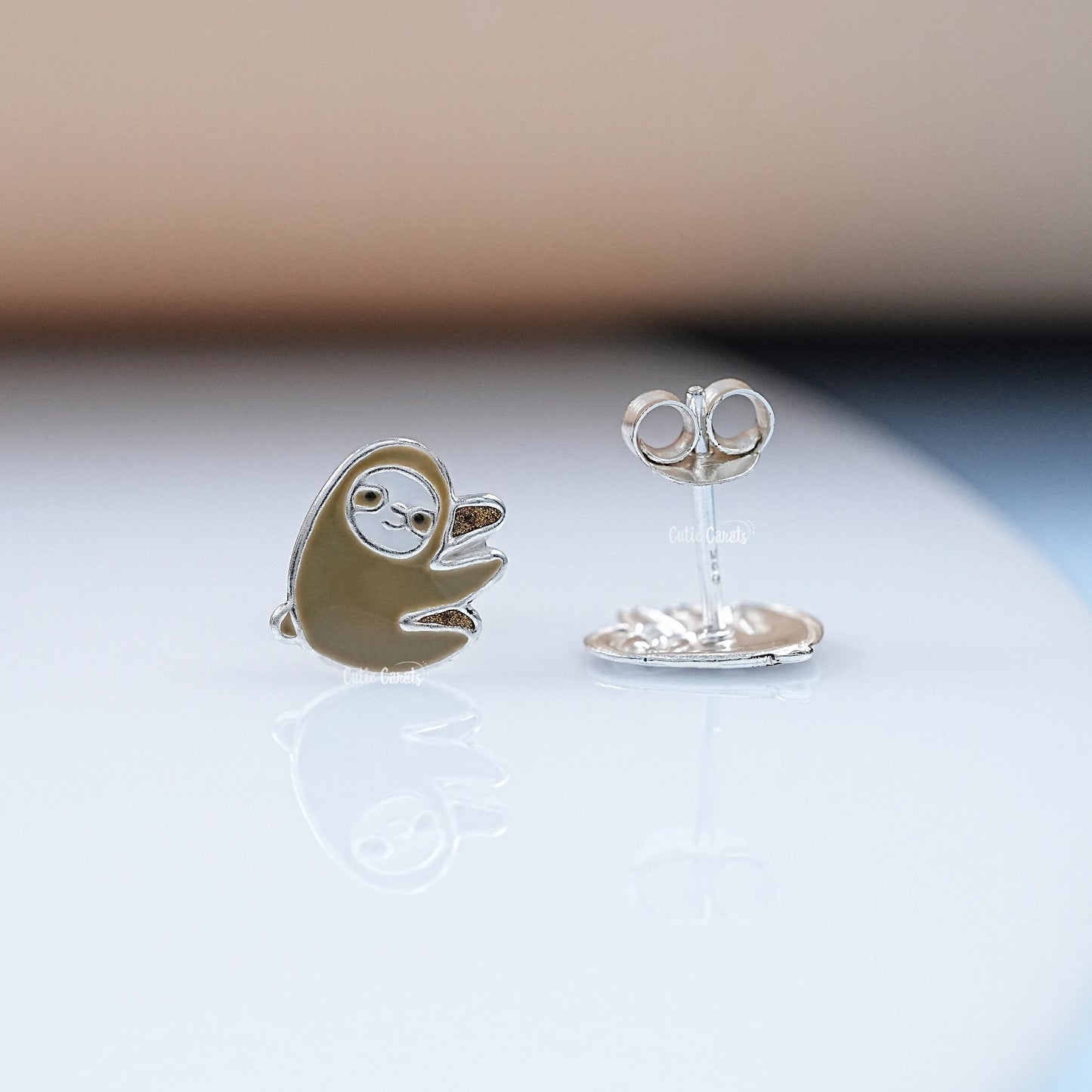 Dainty Sloth Enamel Baby Stud Earrings