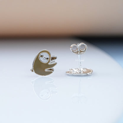 Dainty Sloth Enamel Baby Stud Earrings