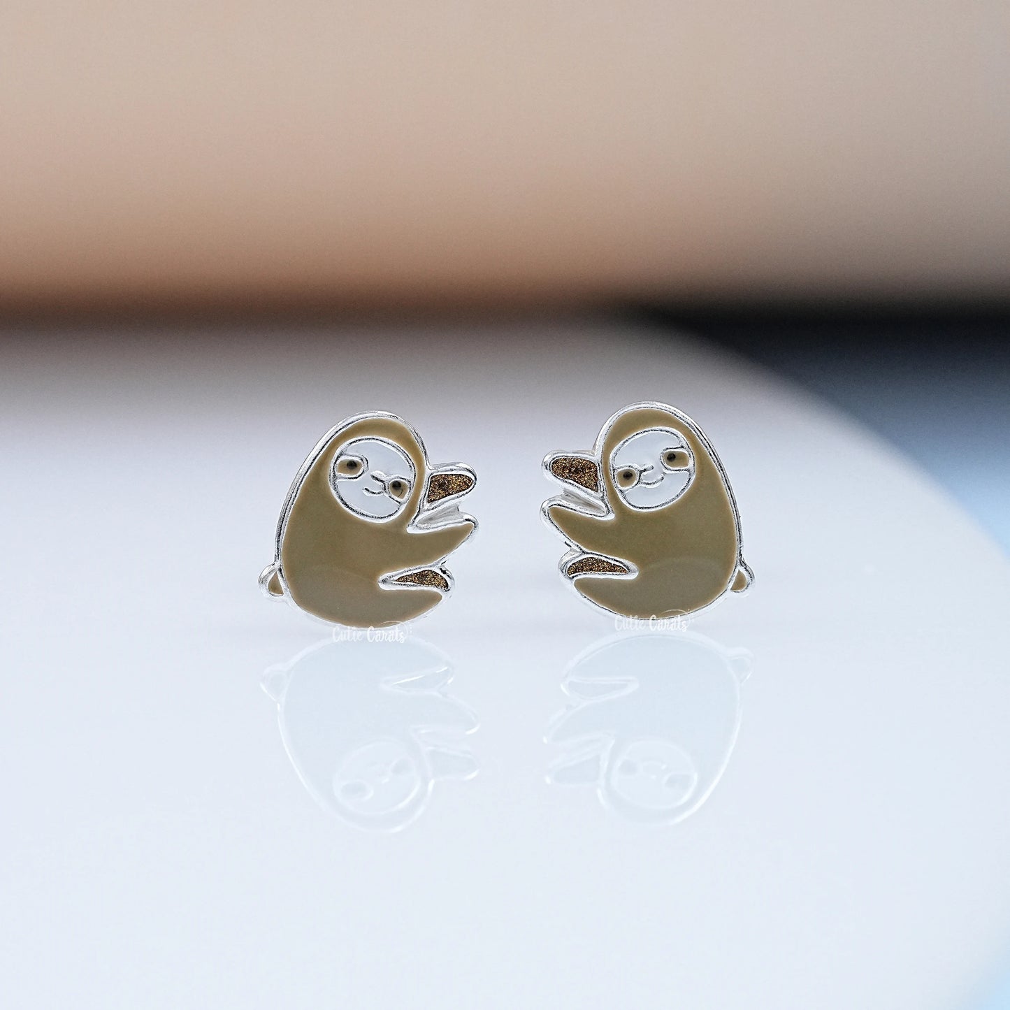 Dainty Sloth Enamel Baby Stud Earrings
