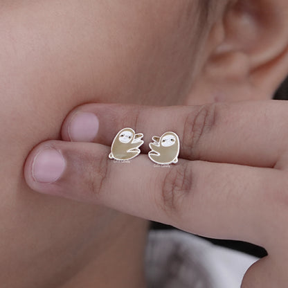Dainty Sloth Enamel Baby Stud Earrings