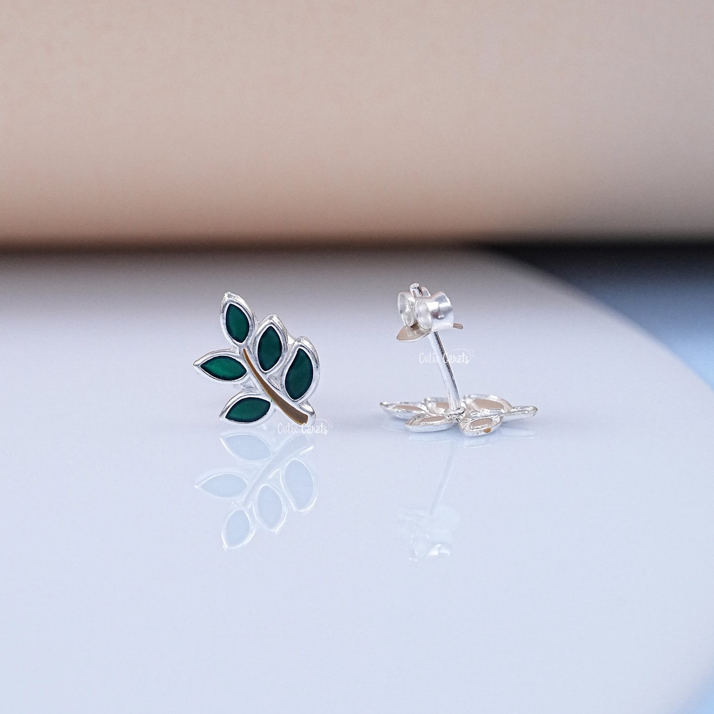 Green Leaf Enamel Kids Stud  Earring
