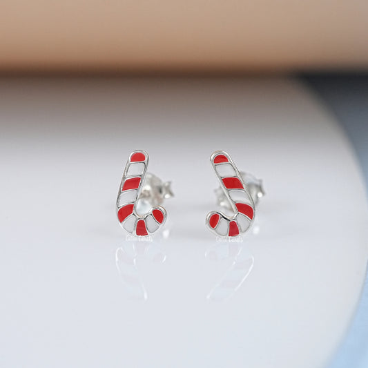 925 Sterling Silver Candy Cane Stud Earring