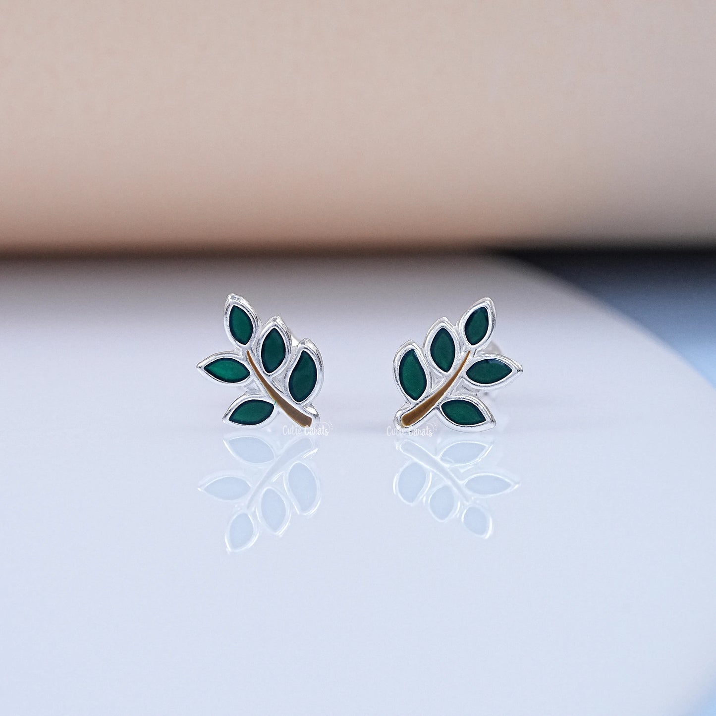 Green Leaf Enamel Kids Stud  Earring