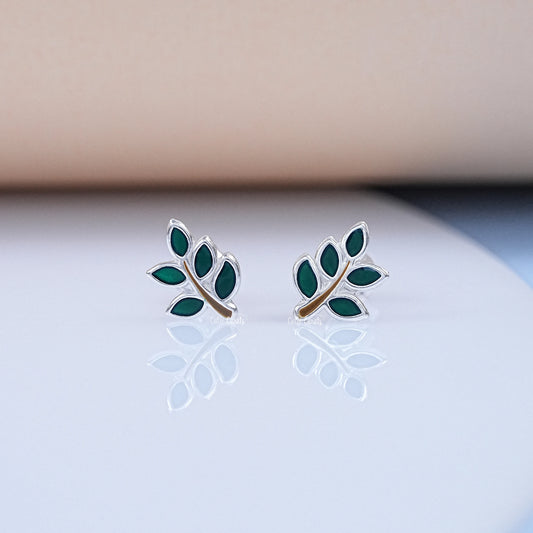 Green Leaf Enamel Kids Stud  Earring