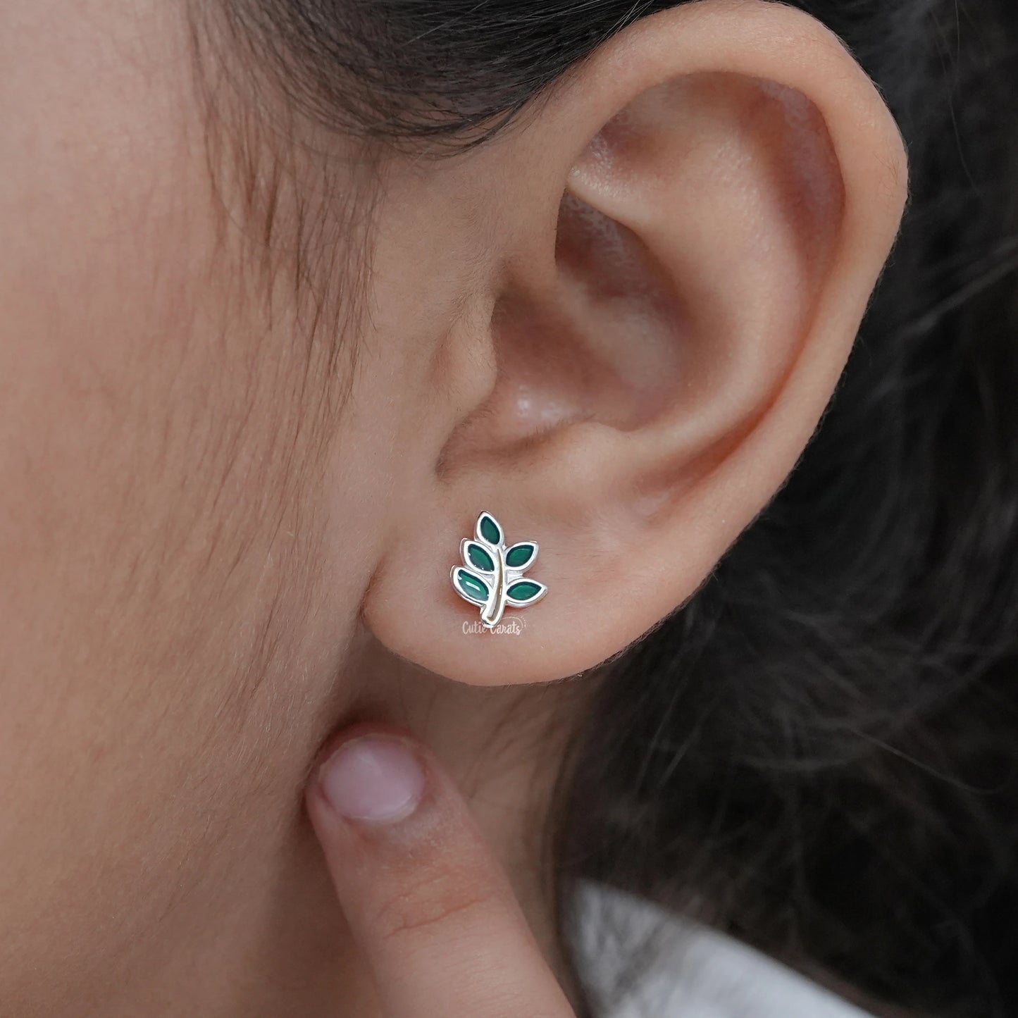 Green Leaf Enamel Kids Stud  Earring