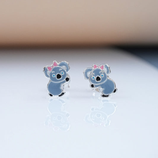 Minimalist Koala Enamel Kids Stud Earrings