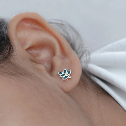 Green Leaf Enamel Kids Stud  Earring