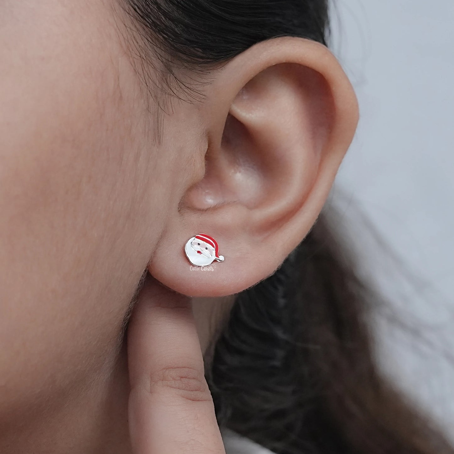 Dainty Santa Claus Enamel Stud Earrings