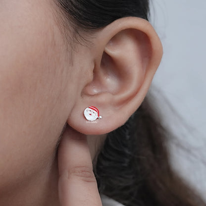Dainty Santa Claus Enamel Stud Earrings