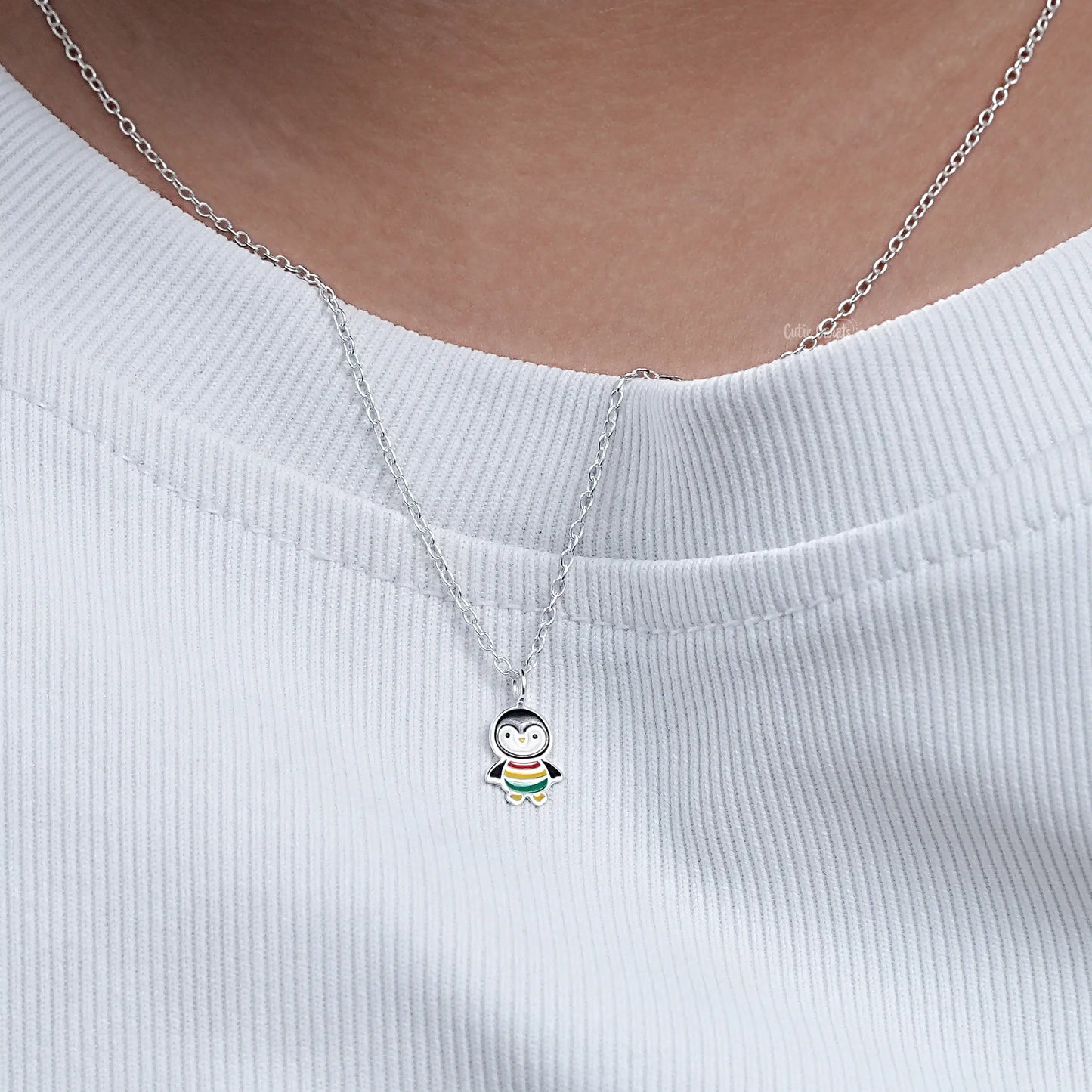 925 Sterling Silver Colorful Penguin Pendant