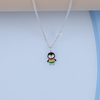 925 Sterling Silver Colorful Penguin Pendant