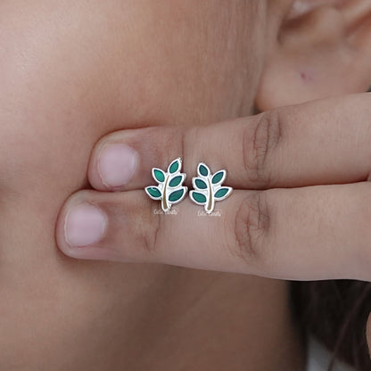 Green Leaf Enamel Kids Stud  Earring