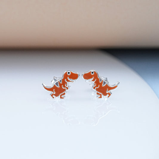 Colorful Enamel Dinosaur Earrings For Kids
