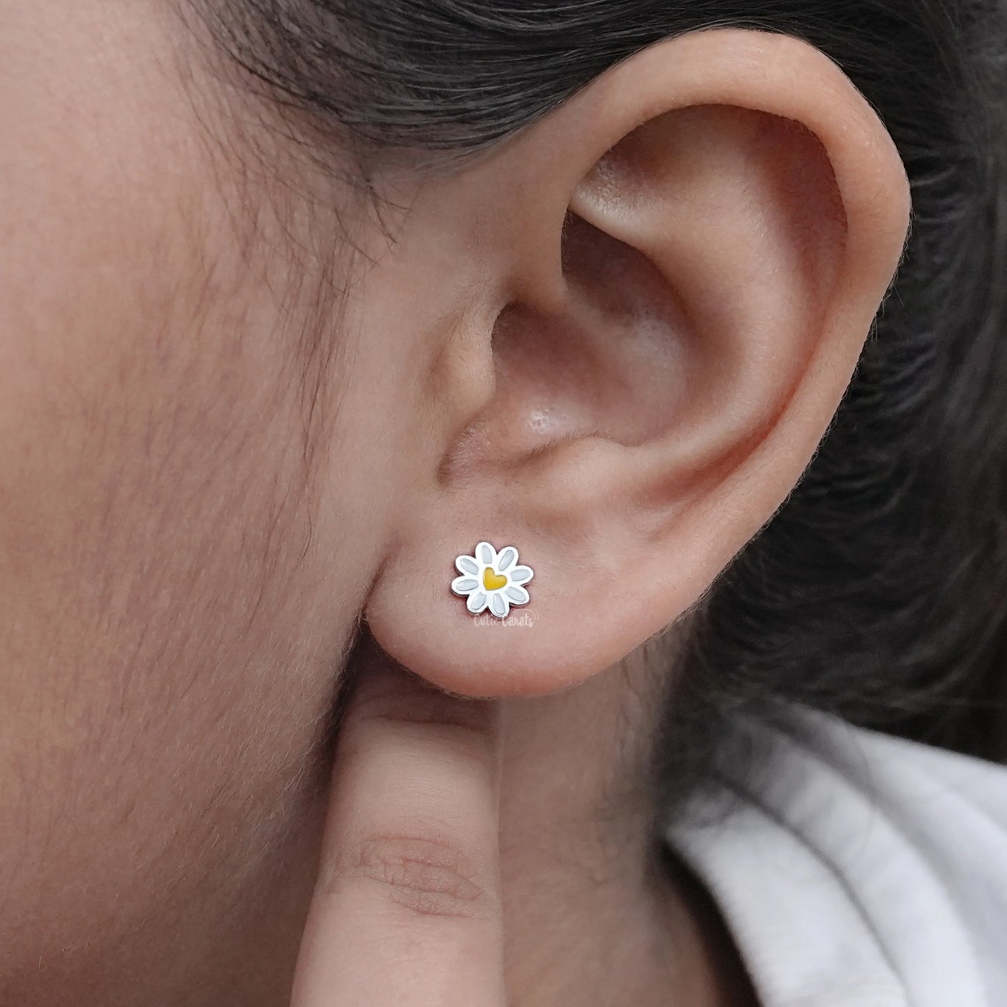Yellow Heart Flower Enamel Stud Earrings