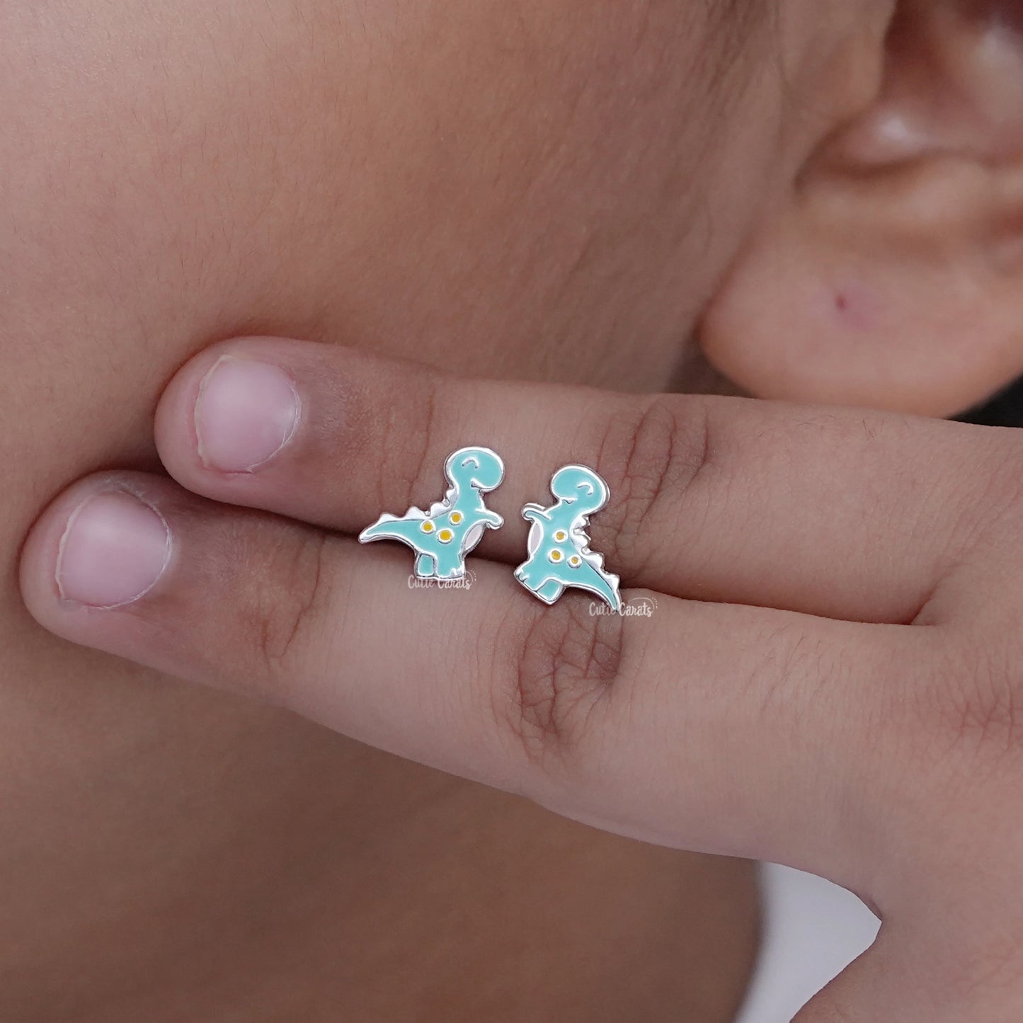 Sterling Silver Enamel Dinosaur Stud Earrings
