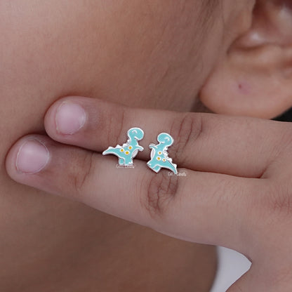 Sterling Silver Enamel Dinosaur Stud Earrings
