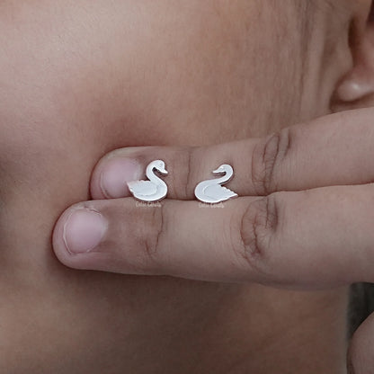 925 Silver Swan Enamel Stud Earrings