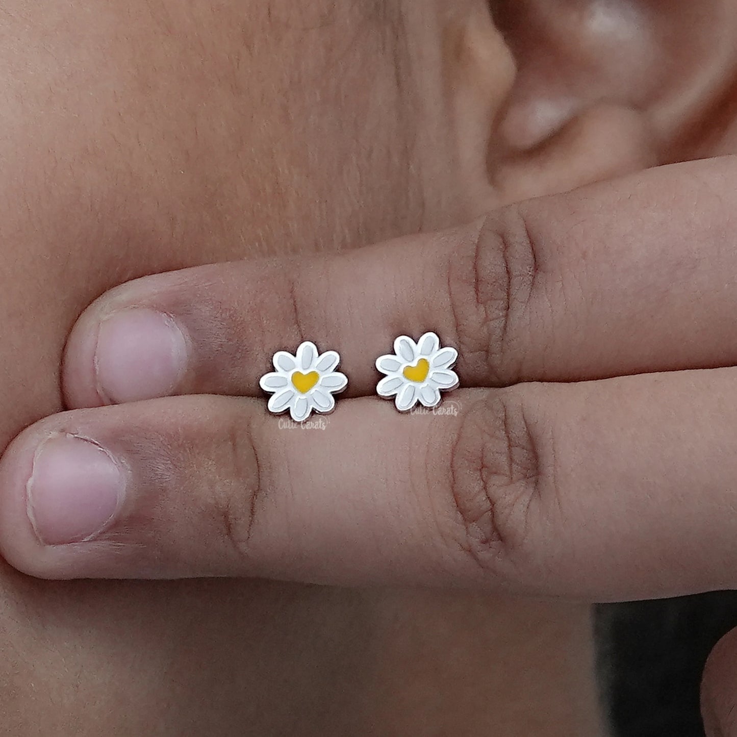 Yellow Heart Flower Enamel Stud Earrings