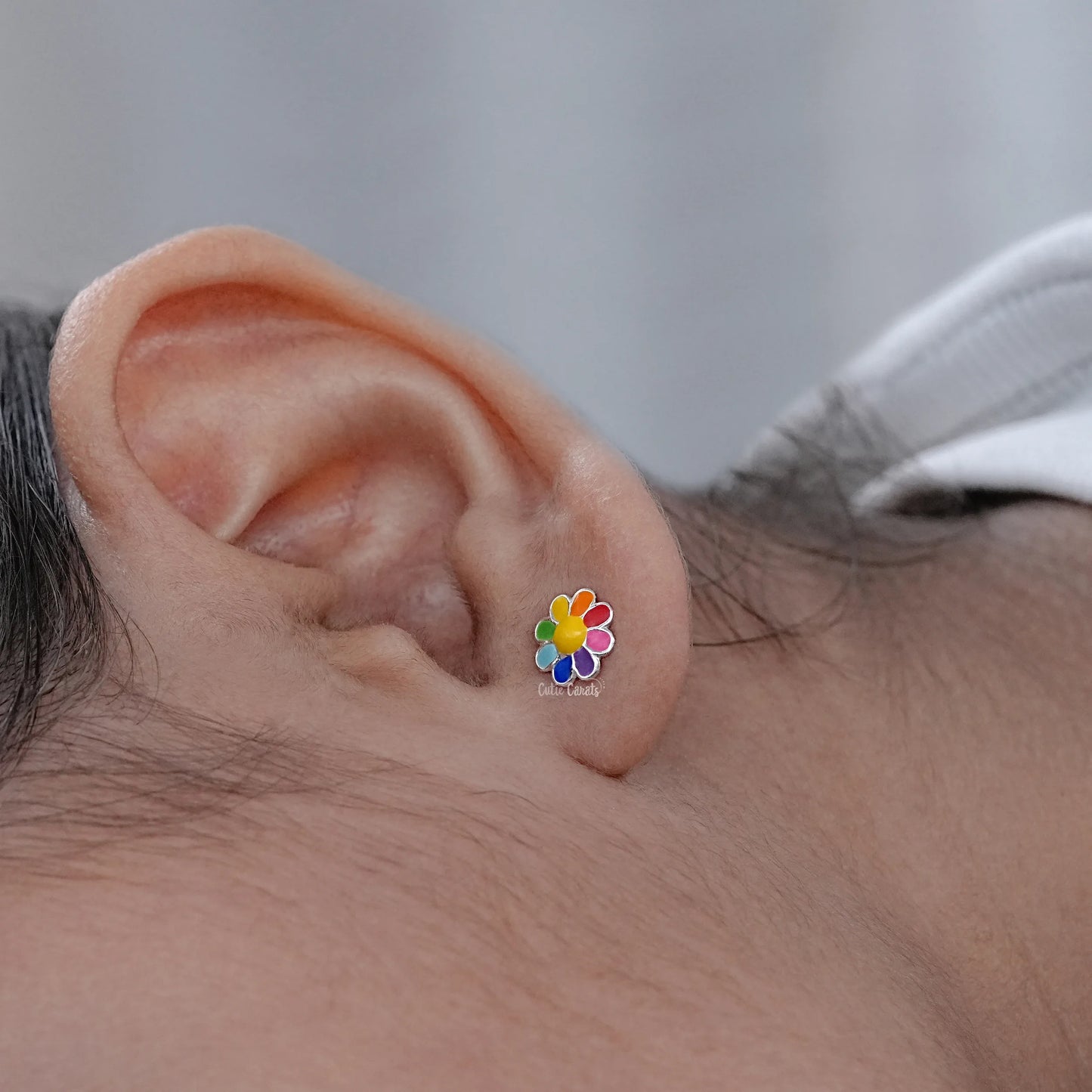 Colorful Flower Enamel Stud Earring In Silver