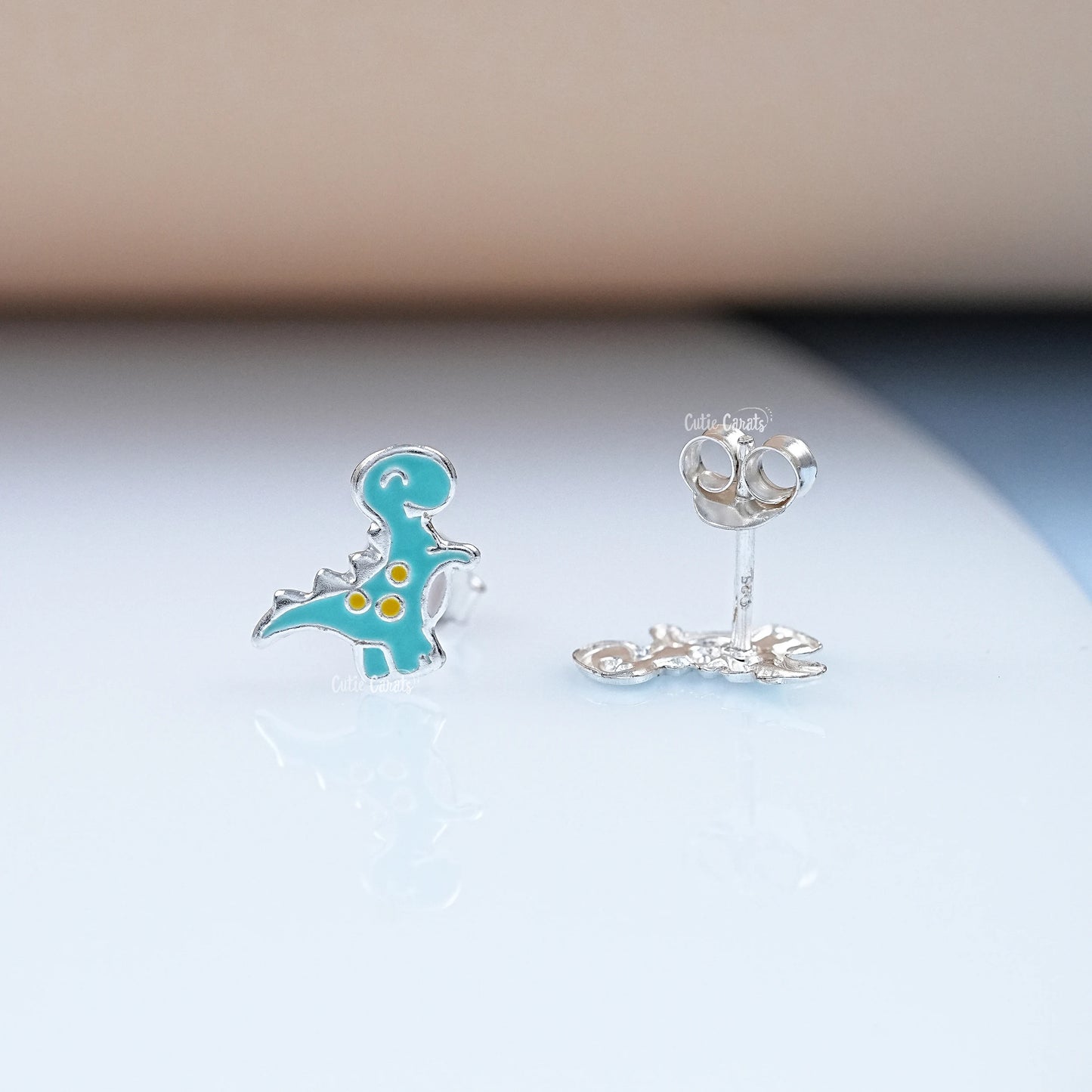 Sterling Silver Enamel Dinosaur Stud Earrings