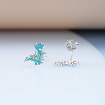 Sterling Silver Enamel Dinosaur Stud Earrings