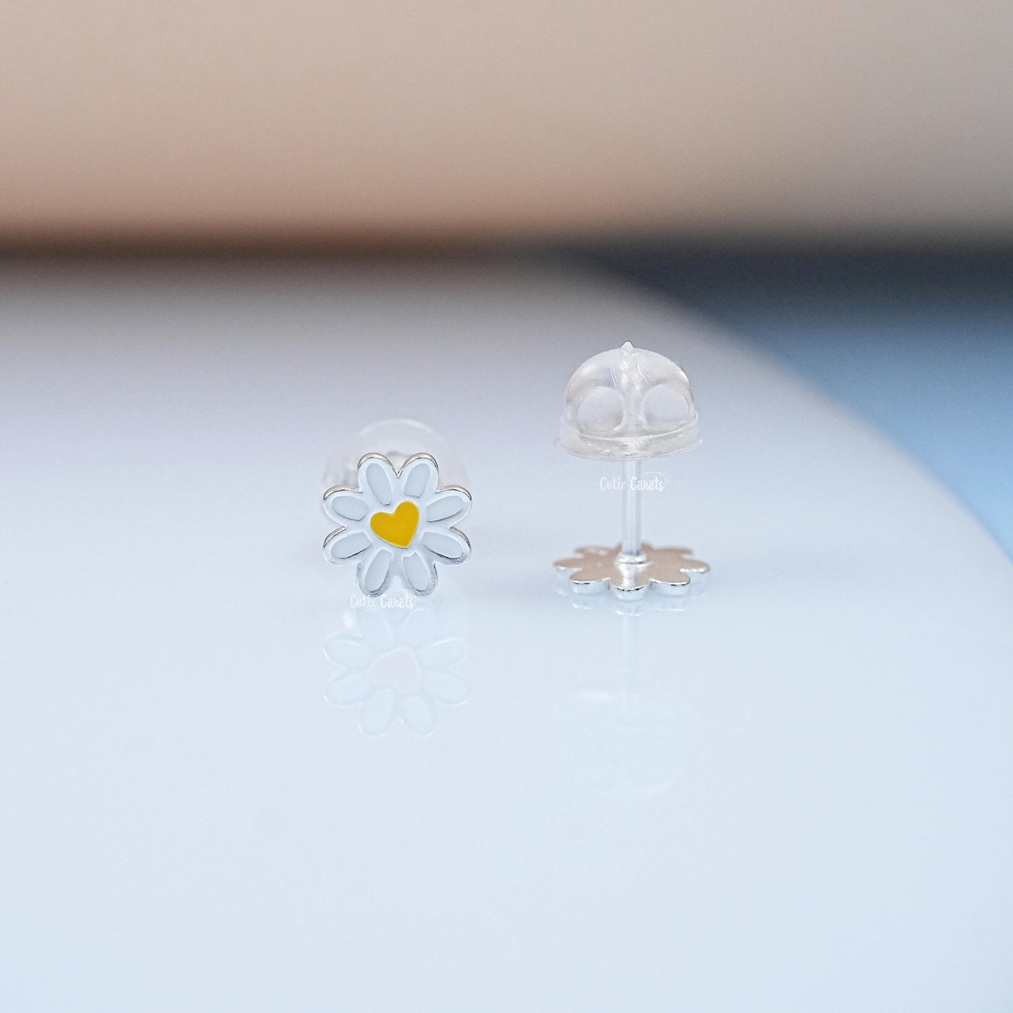 Yellow Heart Flower Enamel Stud Earrings