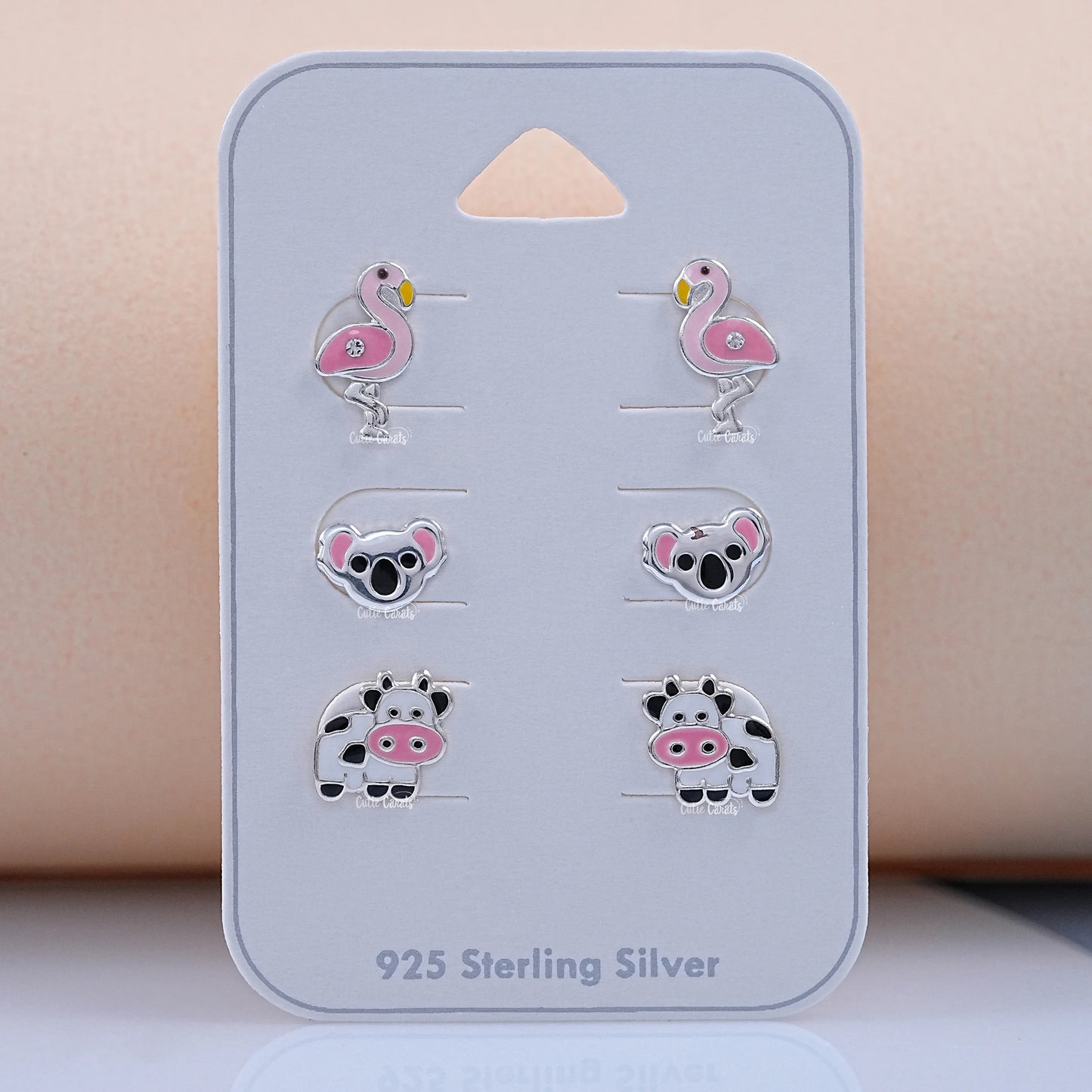 Flamingo Enamel Stud Earrings with Simulated Diamond