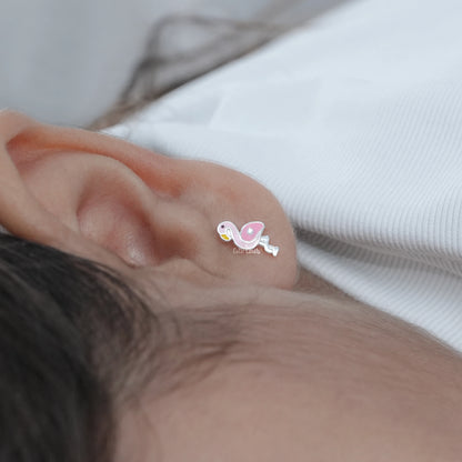 Flamingo Enamel Stud Earrings with Simulated Diamond