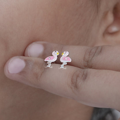 Flamingo Enamel Stud Earrings with Simulated Diamond
