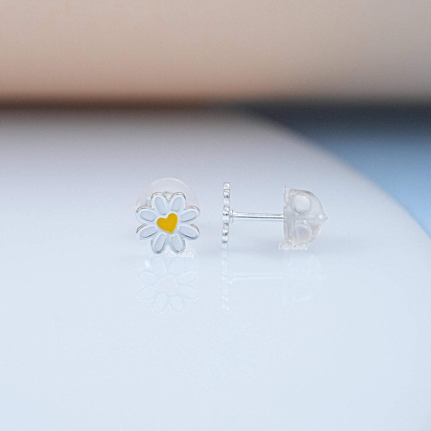 Yellow Heart Flower Enamel Stud Earrings