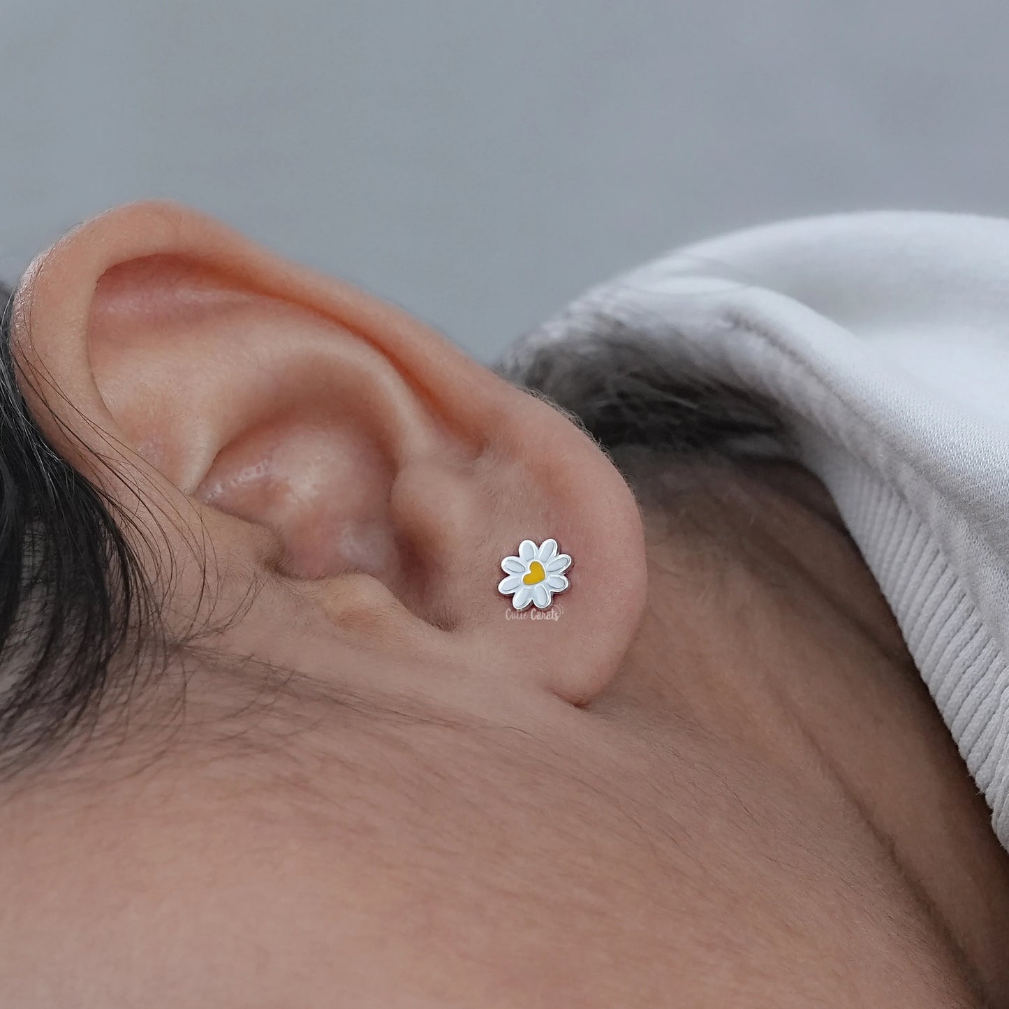 Yellow Heart Flower Enamel Stud Earrings