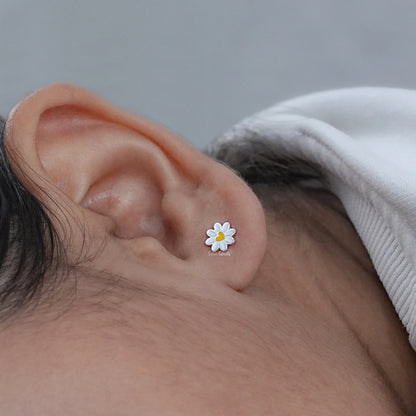 Yellow Heart Flower Enamel Stud Earrings