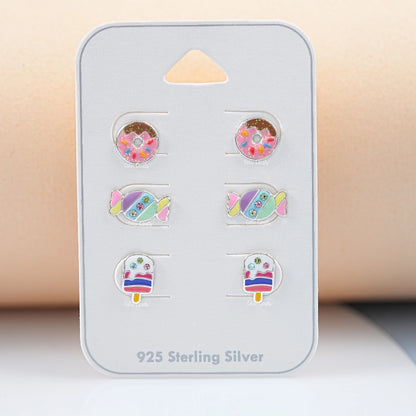 Simulated Diamond Ice Cream Enamel Stud Earrings