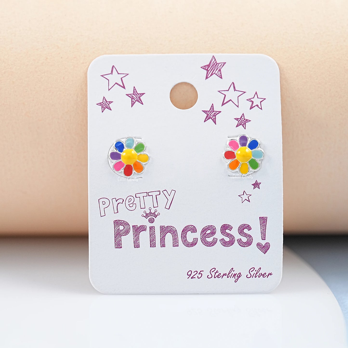 Colorful Flower Enamel Stud Earring In Silver