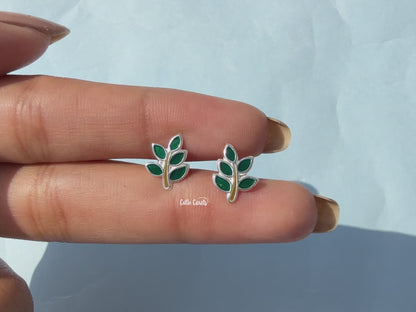 Green Leaf Enamel Kids Stud  Earring